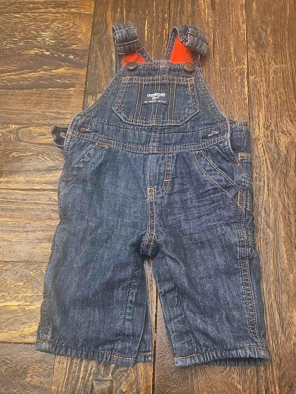 Vintage OshKosh B'gosh Indigo Denim Overalls with Red Flannel Liner 3m